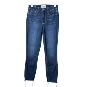 Paige ‘Hoxton Crop’ Medium Wash Blue Jean Denim Raw Hem Skinny Jeans Size 25